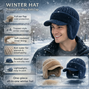 Gorro Trapper de Tricô com Protetor de Orelhas para Frio