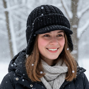 Gorro Trapper de Tricô com Protetor de Orelhas para Frio