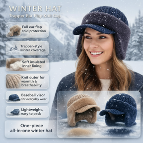 Gorro de Inverno com Protetor de Orelhas Tipo Trapper de Tricô para Frio e Atividades ao Ar Livre