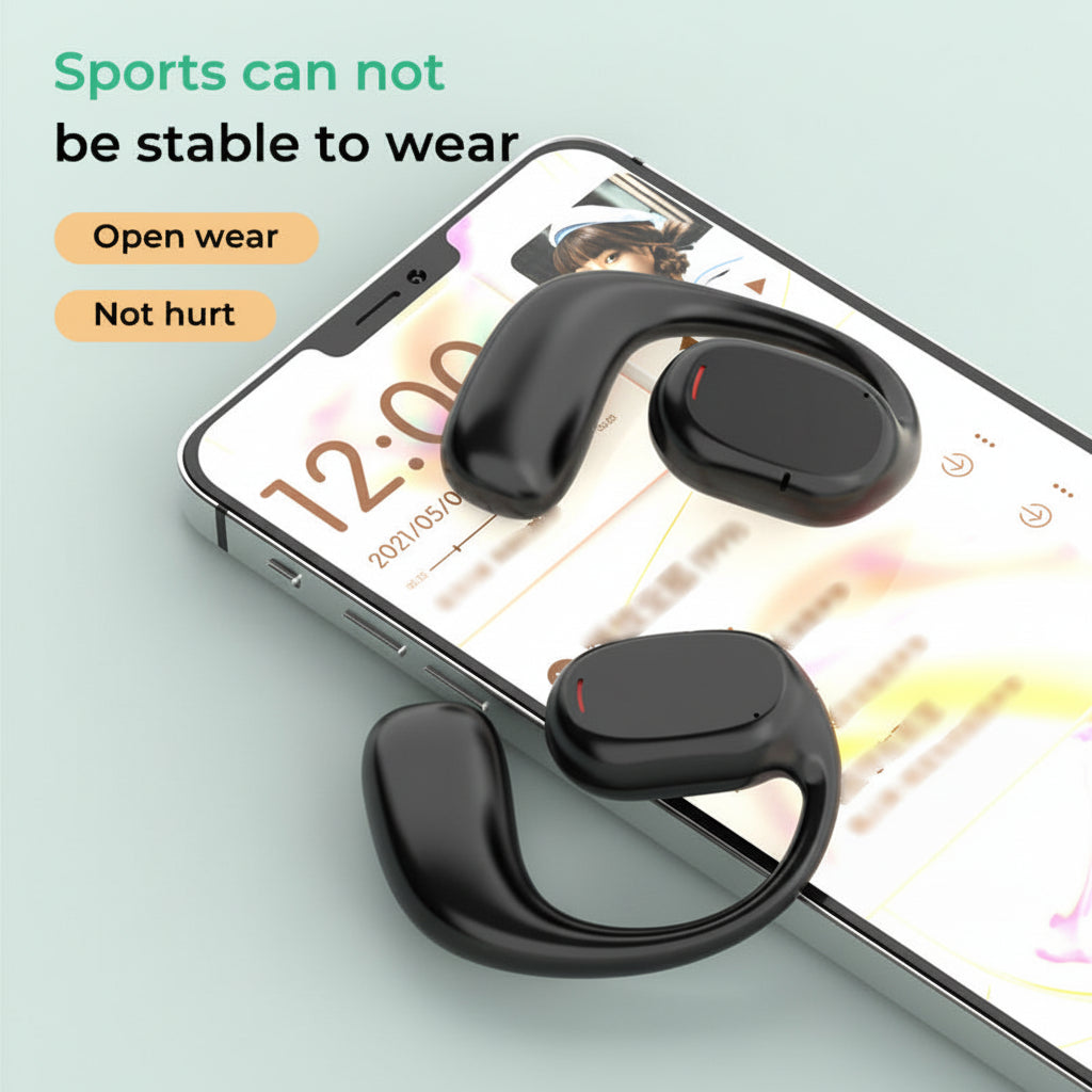 Fones de Ouvido Bluetooth Esportivos de Condução Óssea com Design Open Ear