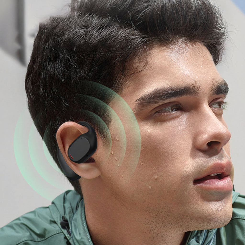 Fones de Ouvido Bluetooth Esportivos de Condução Óssea com Design Open Ear