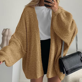 Cardigã Feminino Oversized Aberto com Mangas Bufantes