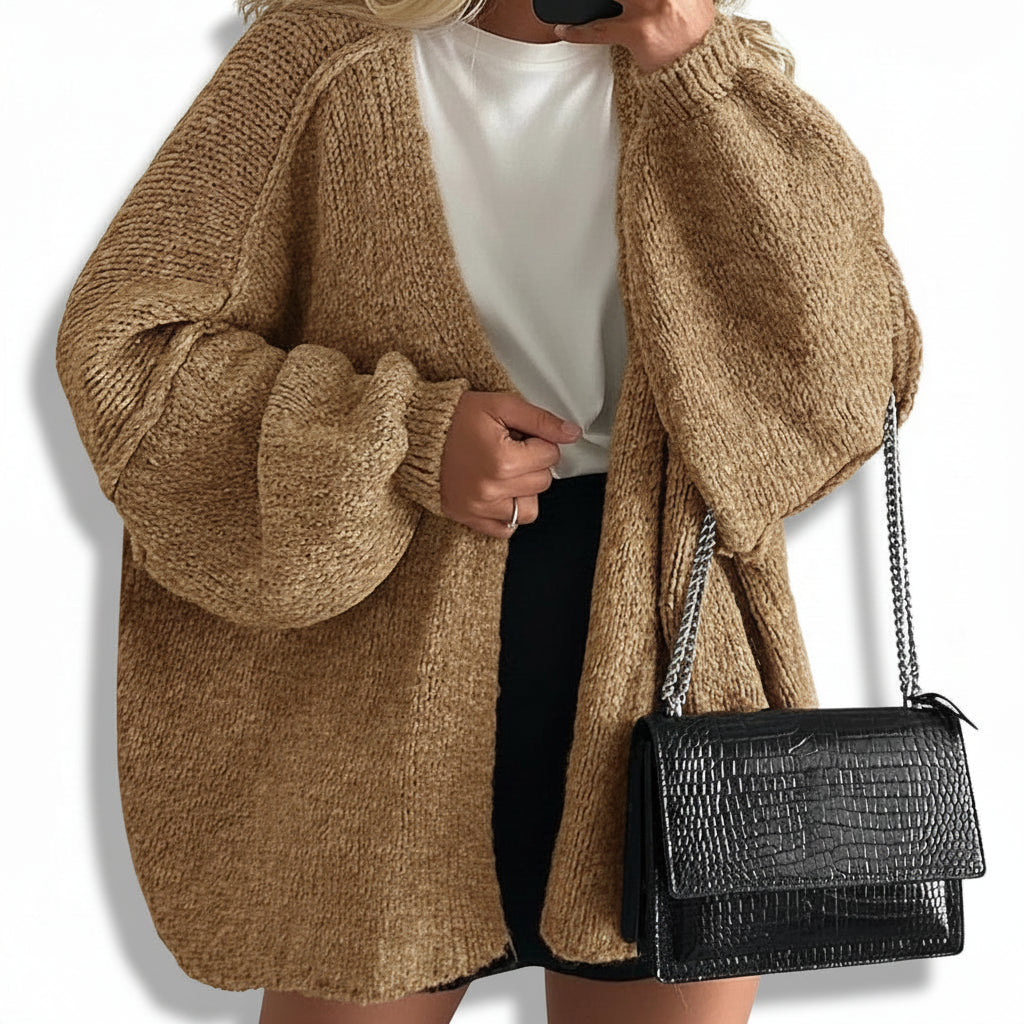 Cardigã Feminino Oversized Aberto com Mangas Bufantes