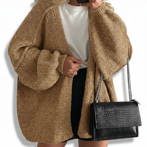 Cardigã Feminino Oversized Aberto com Mangas Bufantes