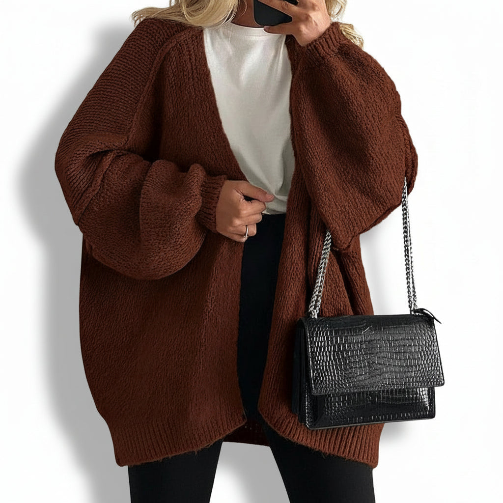 Cardigã Feminino Oversized Aberto com Mangas Bufantes