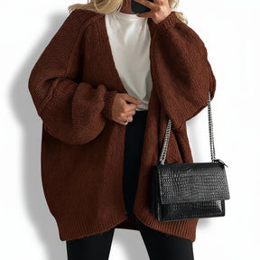 Cardigã Feminino Oversized Aberto com Mangas Bufantes