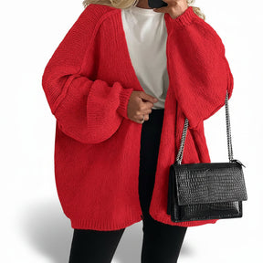Cardigã Feminino Oversized Aberto com Mangas Bufantes