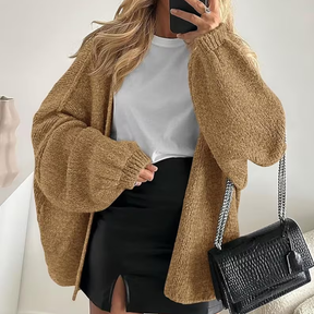 Cardigã Feminino Oversized Aberto com Mangas Bufantes