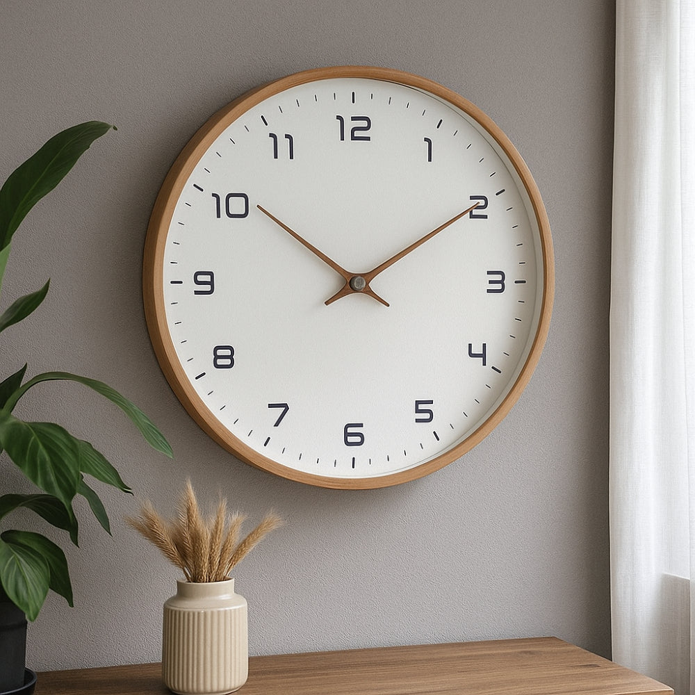 Wall Clock Modern Wooden Silent Non-Ticking Decorative Home Clock