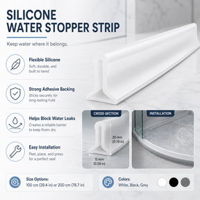 Barreira de Água para Banheiro em Silicone com Adesivo para Vedação de Box