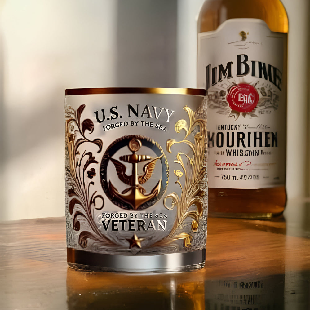 Copo de Whisky para Veteranos Militares com Gravação em Dourado