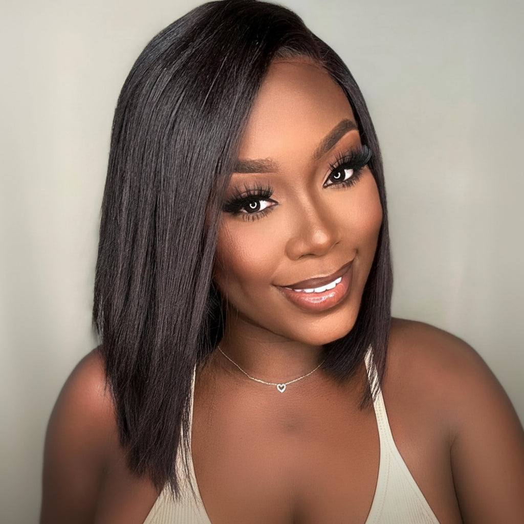 Hair Wig Glueless Bob Straight Yaki Lace Front Wig