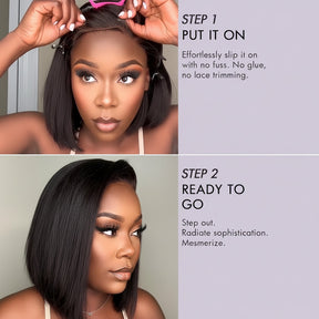Hair Wig Glueless Bob Straight Yaki Lace Front Wig