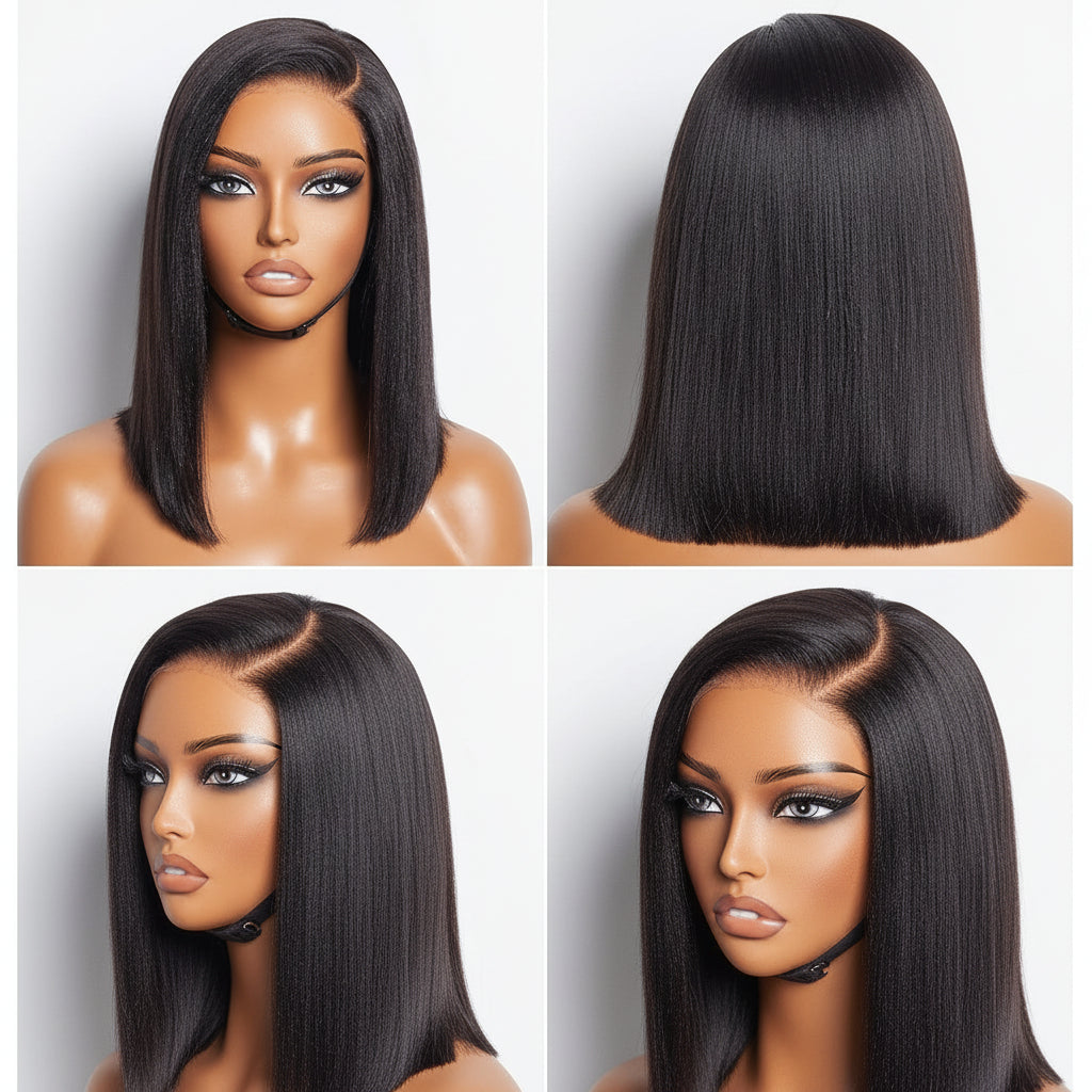 Hair Wig Glueless Bob Straight Yaki Lace Front Wig