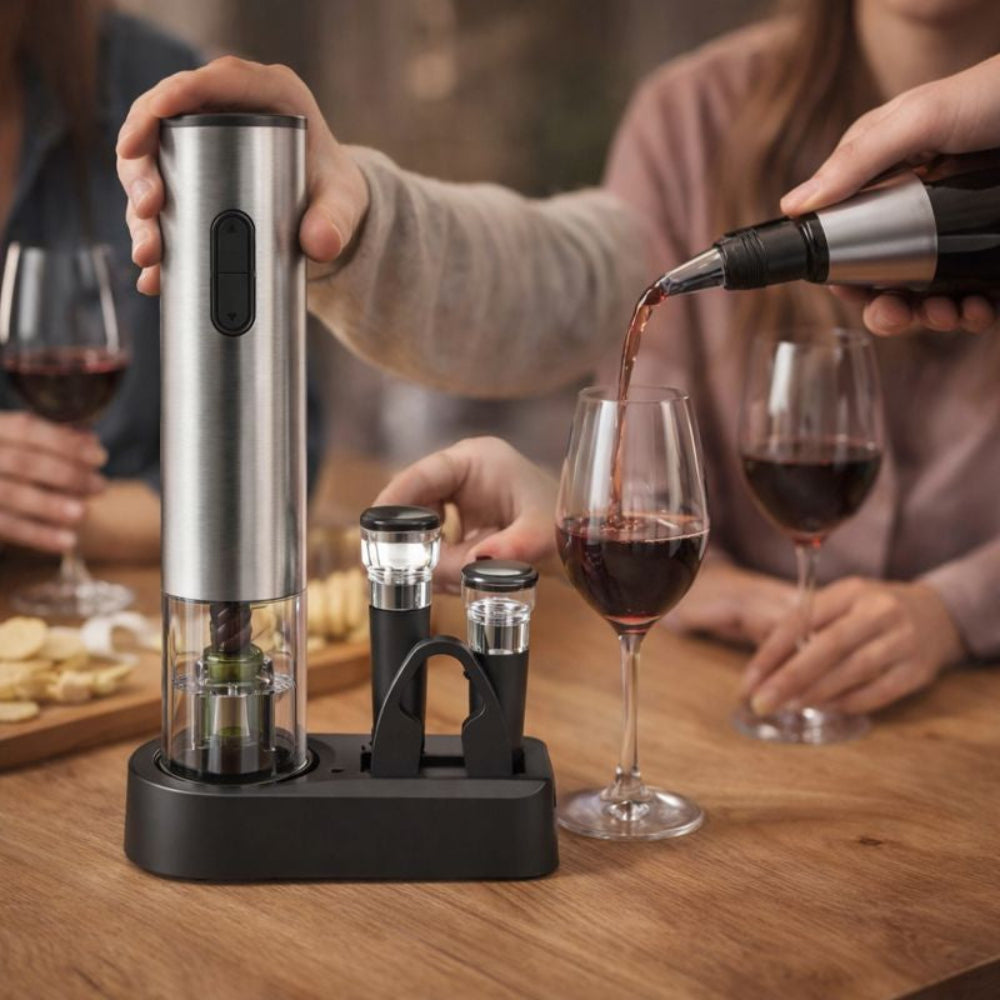 Conjunto de Acessórios para Vinho com Abridor Elétrico Recarregável de Aço Inoxidável