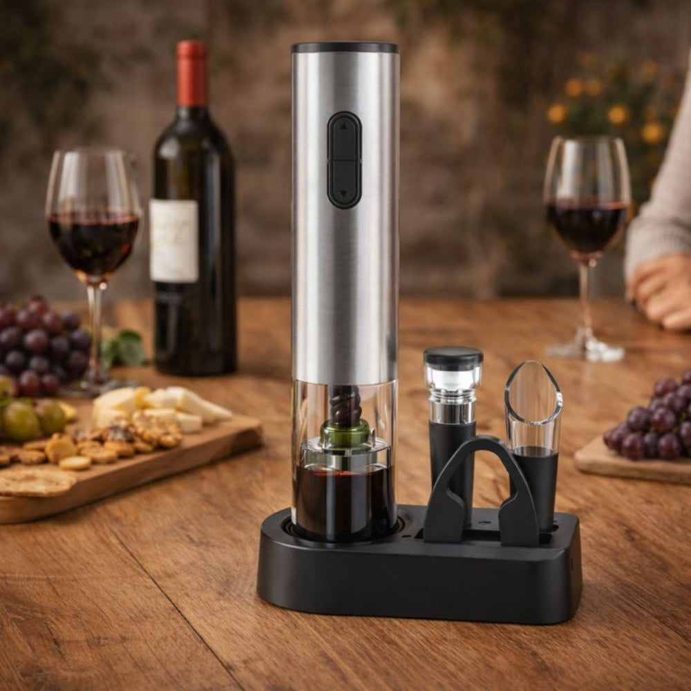 Conjunto de Acessórios para Vinho com Abridor Elétrico Recarregável de Aço Inoxidável