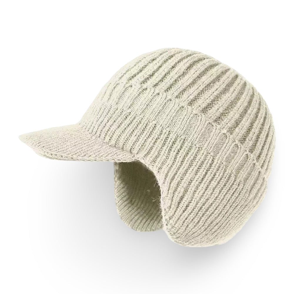 Gorro de tricô com aba e protetor de orelhas para inverno