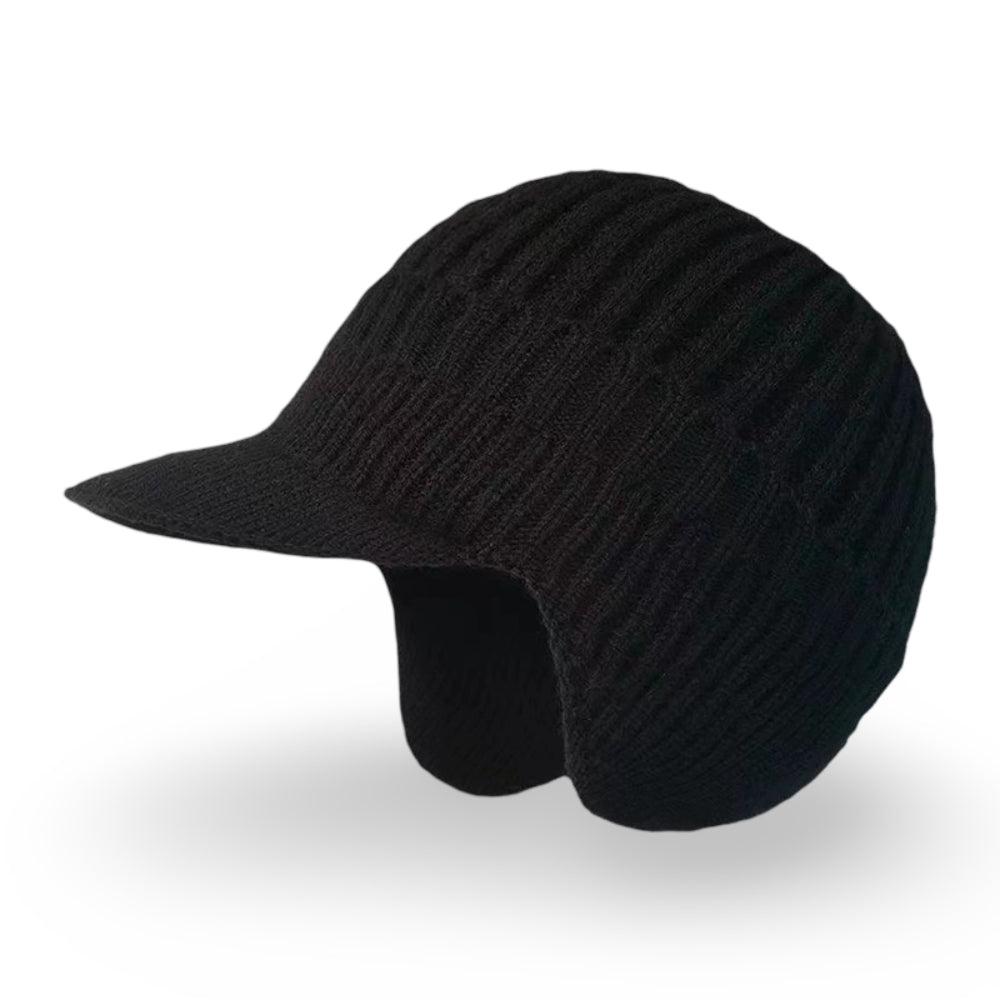 Gorro de tricô com aba e protetor de orelhas para inverno