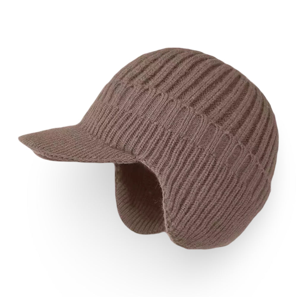 Gorro de tricô com aba e protetor de orelhas para inverno