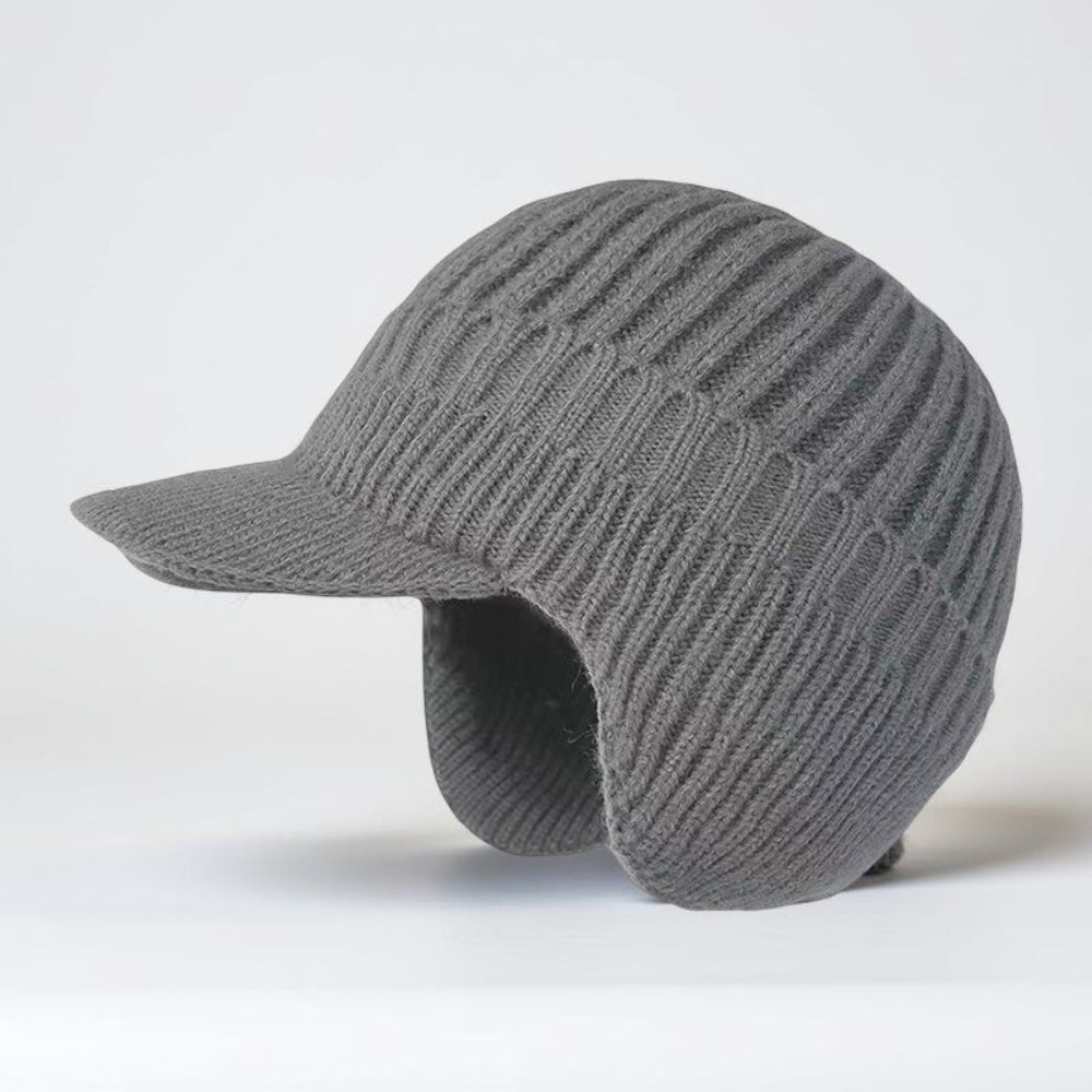 Gorro de tricô com aba e protetor de orelhas para inverno