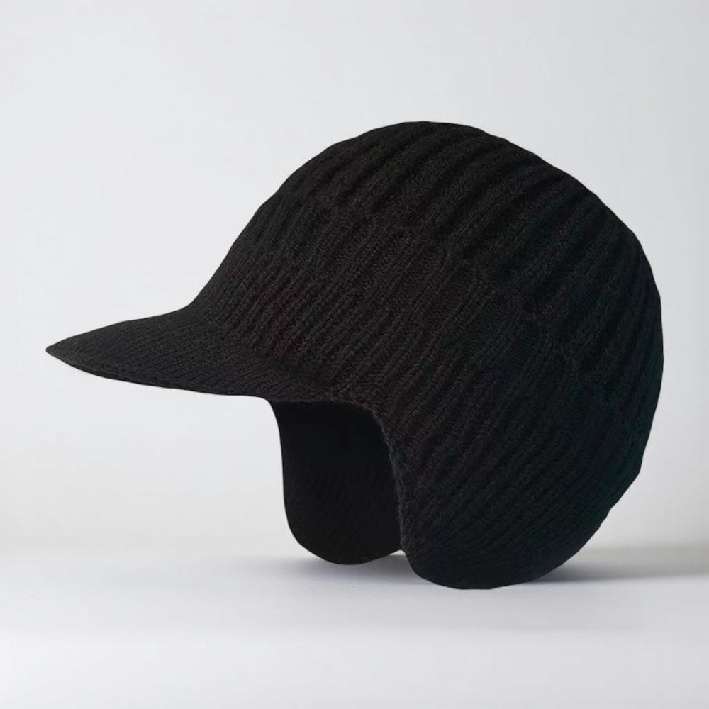 Gorro de tricô com aba e protetor de orelhas para inverno