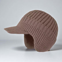 Gorro de tricô com aba e protetor de orelhas para inverno