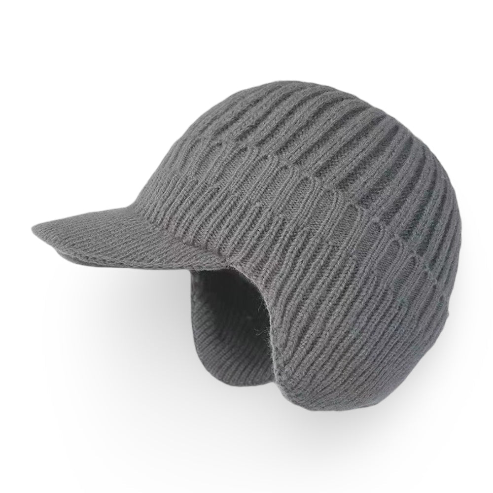 Gorro de tricô com aba e protetor de orelhas para inverno