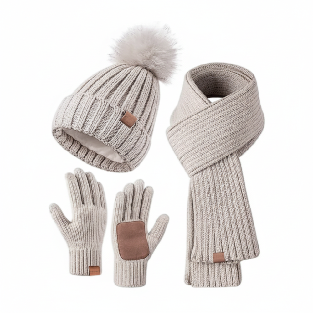 Winter Accessories Knit Hat Scarf Touchscreen Gloves Set