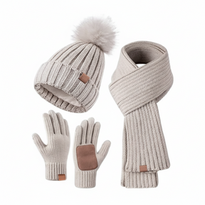 Winter Accessories Knit Hat Scarf Touchscreen Gloves Set