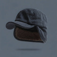 Gorro de Inverno com Protetor de Orelha em Tricô Canelado e Forro de Fleece Unissex