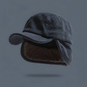 Gorro de Inverno com Protetor de Orelha em Tricô Canelado e Forro de Fleece Unissex