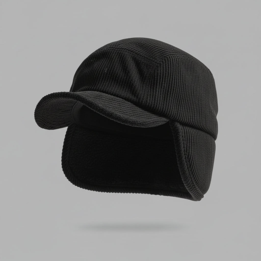 Gorro de Inverno com Protetor de Orelha em Tricô Canelado e Forro de Fleece Unissex
