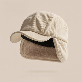 Gorro de Inverno com Protetor de Orelha em Tricô Canelado e Forro de Fleece Unissex