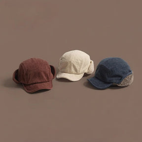 Gorro de Inverno com Protetor de Orelha em Tricô Canelado e Forro de Fleece Unissex
