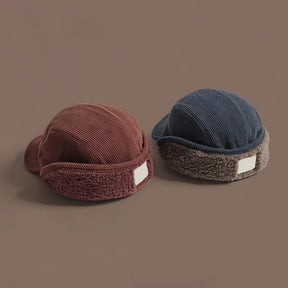 Gorro de Inverno com Protetor de Orelha em Tricô Canelado e Forro de Fleece Unissex