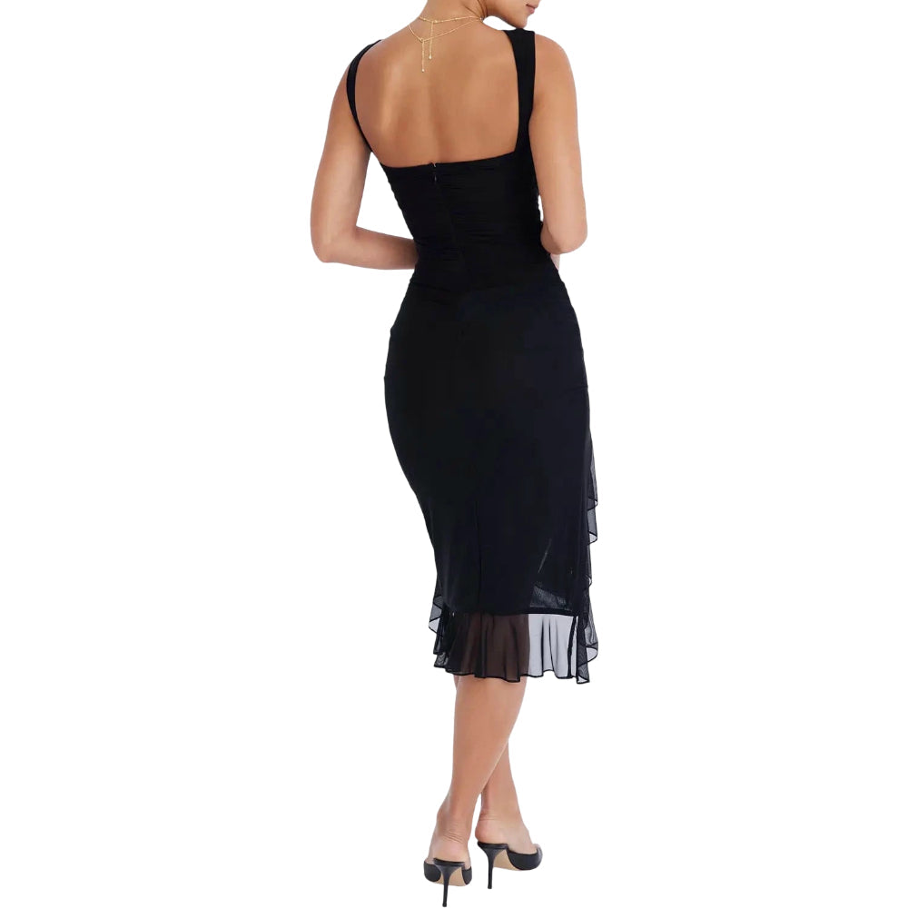 Vestidos Femininos Vestido de Festa Midi Franzido Ombro a Ombro