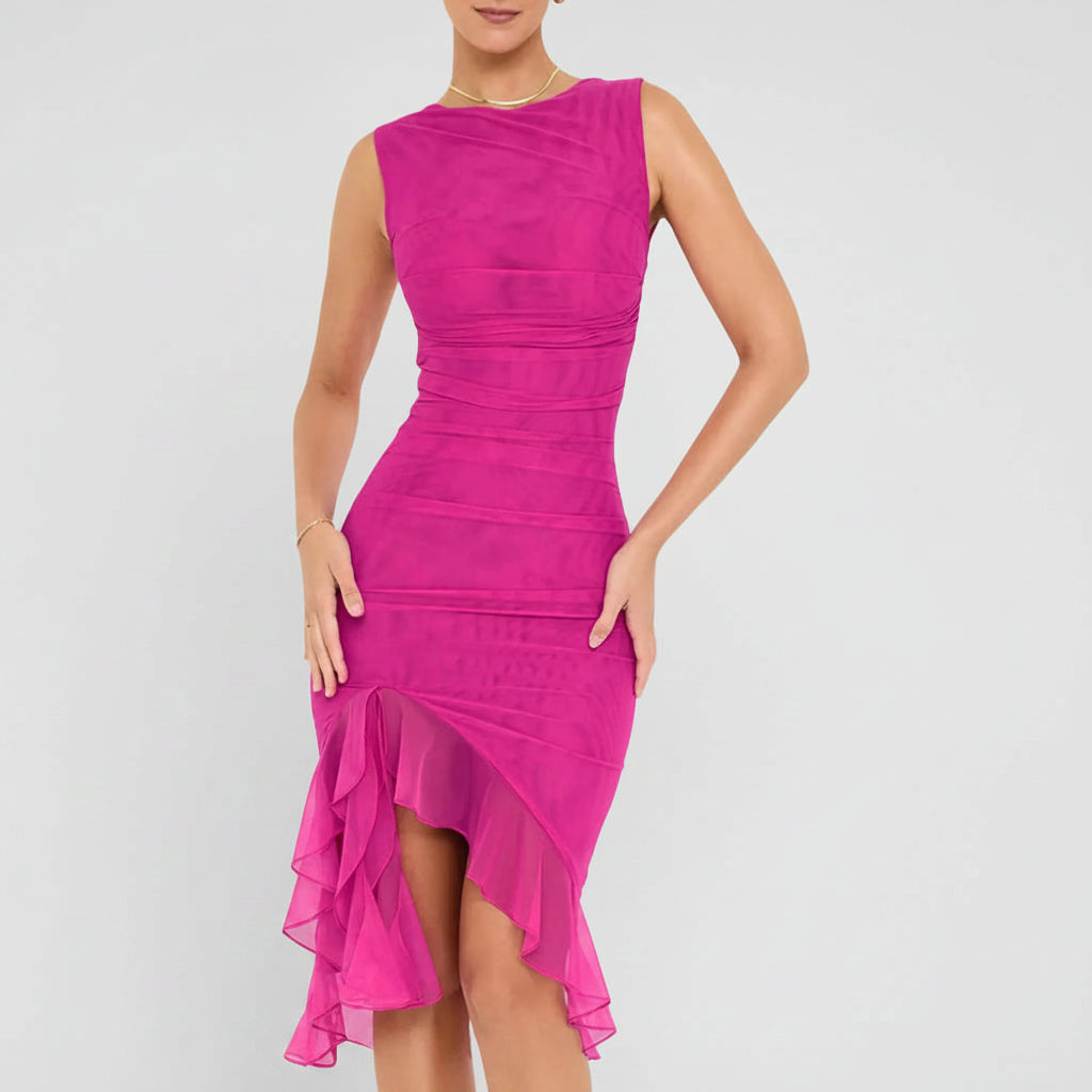 Vestidos Femininos Vestido de Festa Midi Franzido Ombro a Ombro