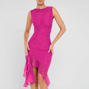 Vestidos Femininos Vestido de Festa Midi Franzido Ombro a Ombro