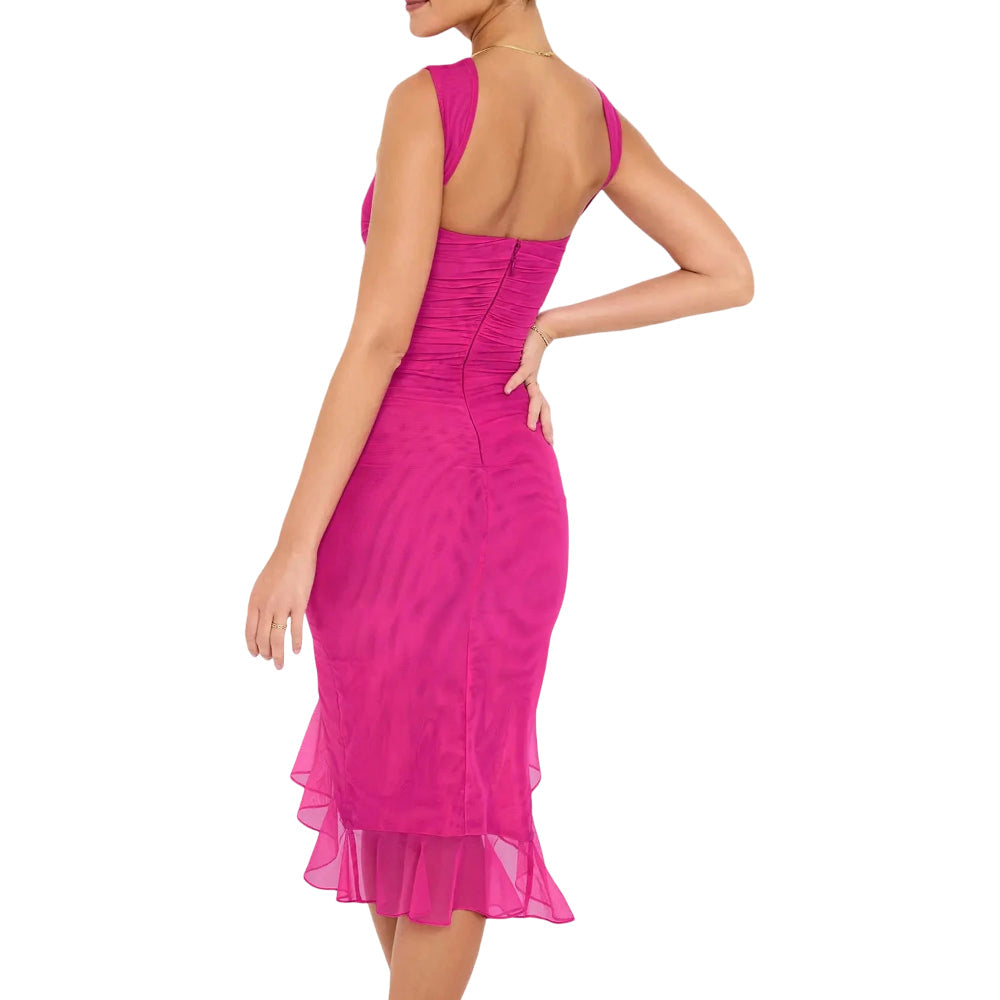 Vestidos Femininos Vestido de Festa Midi Franzido Ombro a Ombro