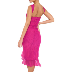 Vestidos Femininos Vestido de Festa Midi Franzido Ombro a Ombro
