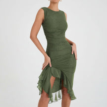 Vestidos Femininos Vestido de Festa Midi Franzido Ombro a Ombro