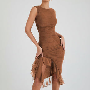 Vestidos Femininos Vestido de Festa Midi Franzido Ombro a Ombro