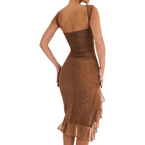 Vestidos Femininos Vestido de Festa Midi Franzido Ombro a Ombro