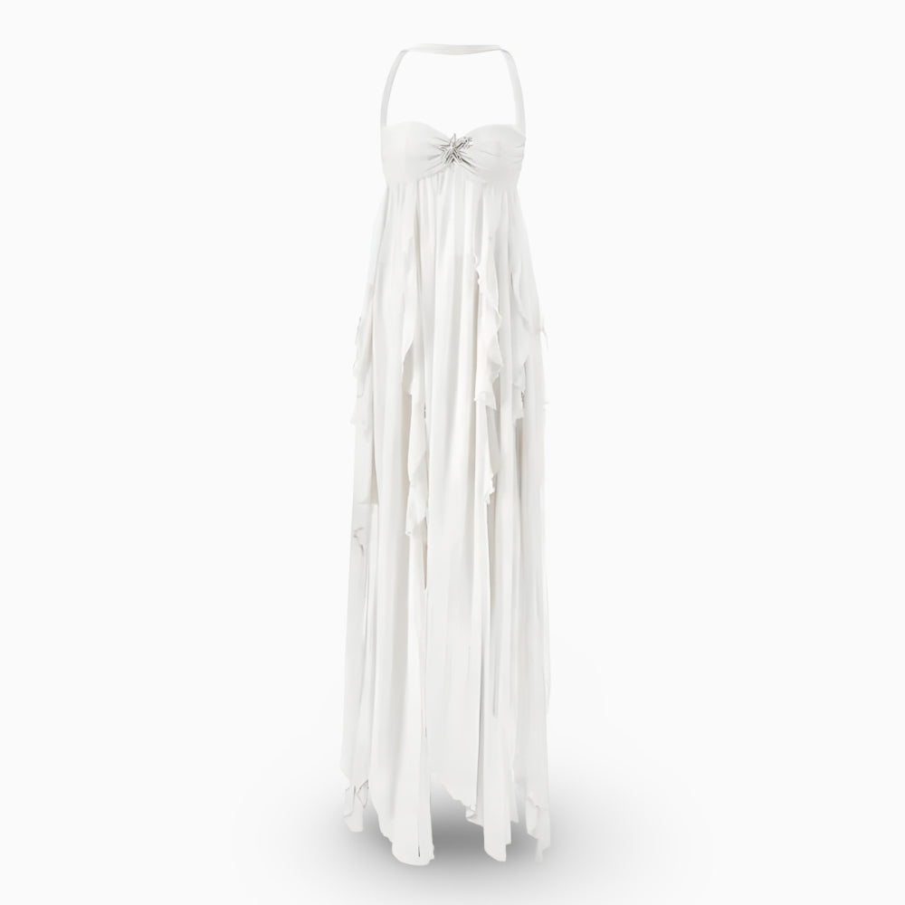 Vestido Longo Feminino Formal Plissado Tomara que Caia