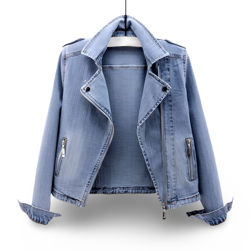 Jaqueta Moto Feminina Cropped Casual com Zíper