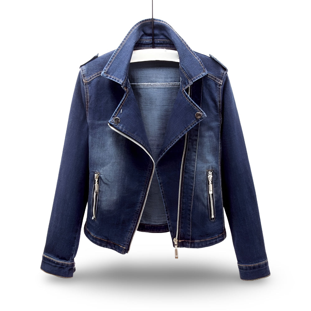 Jaqueta Moto Feminina Cropped Casual com Zíper