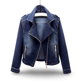 Jaqueta Moto Feminina Cropped Casual com Zíper