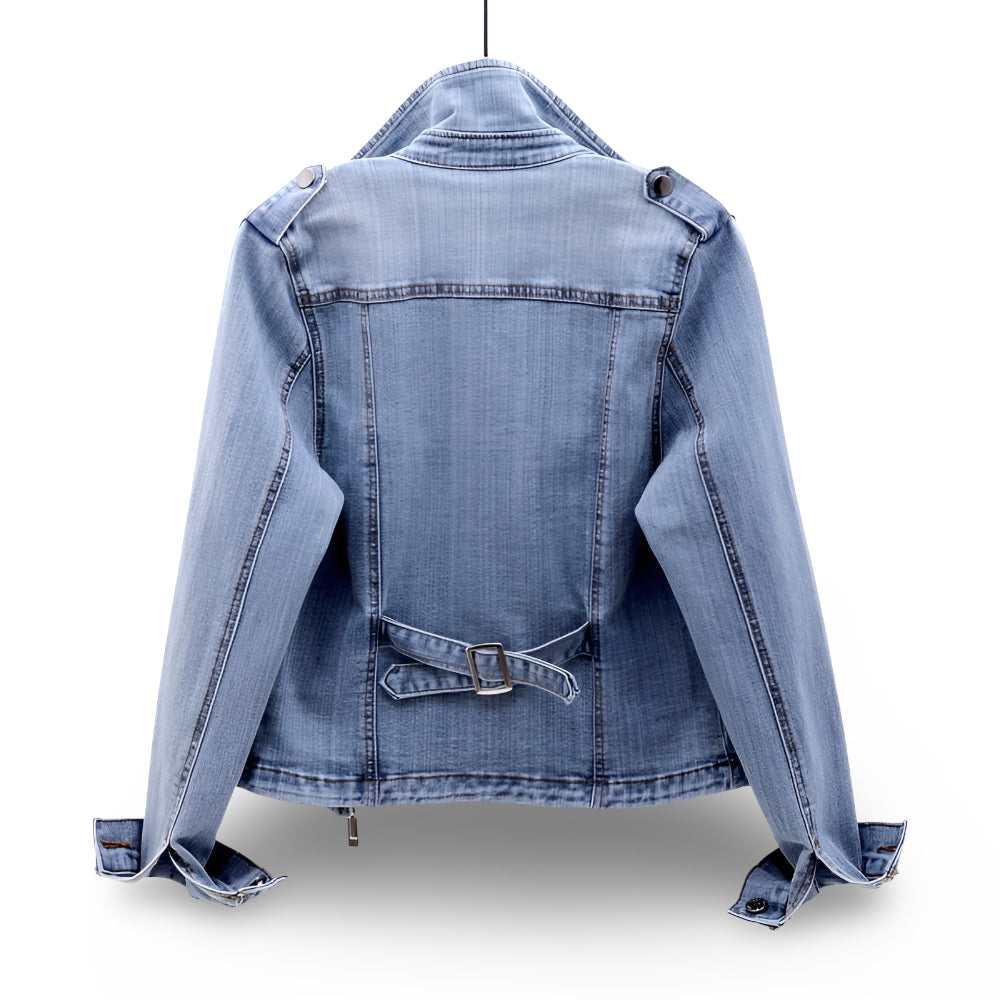 Jaqueta Moto Feminina Cropped Casual com Zíper