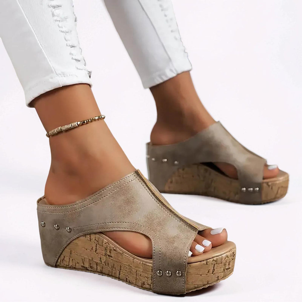 Sandálias Femininas Plataforma Anabela Sem Fecho Calçado Casual de Verão