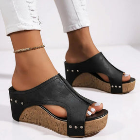 Sandálias Femininas Plataforma Anabela Sem Fecho Calçado Casual de Verão